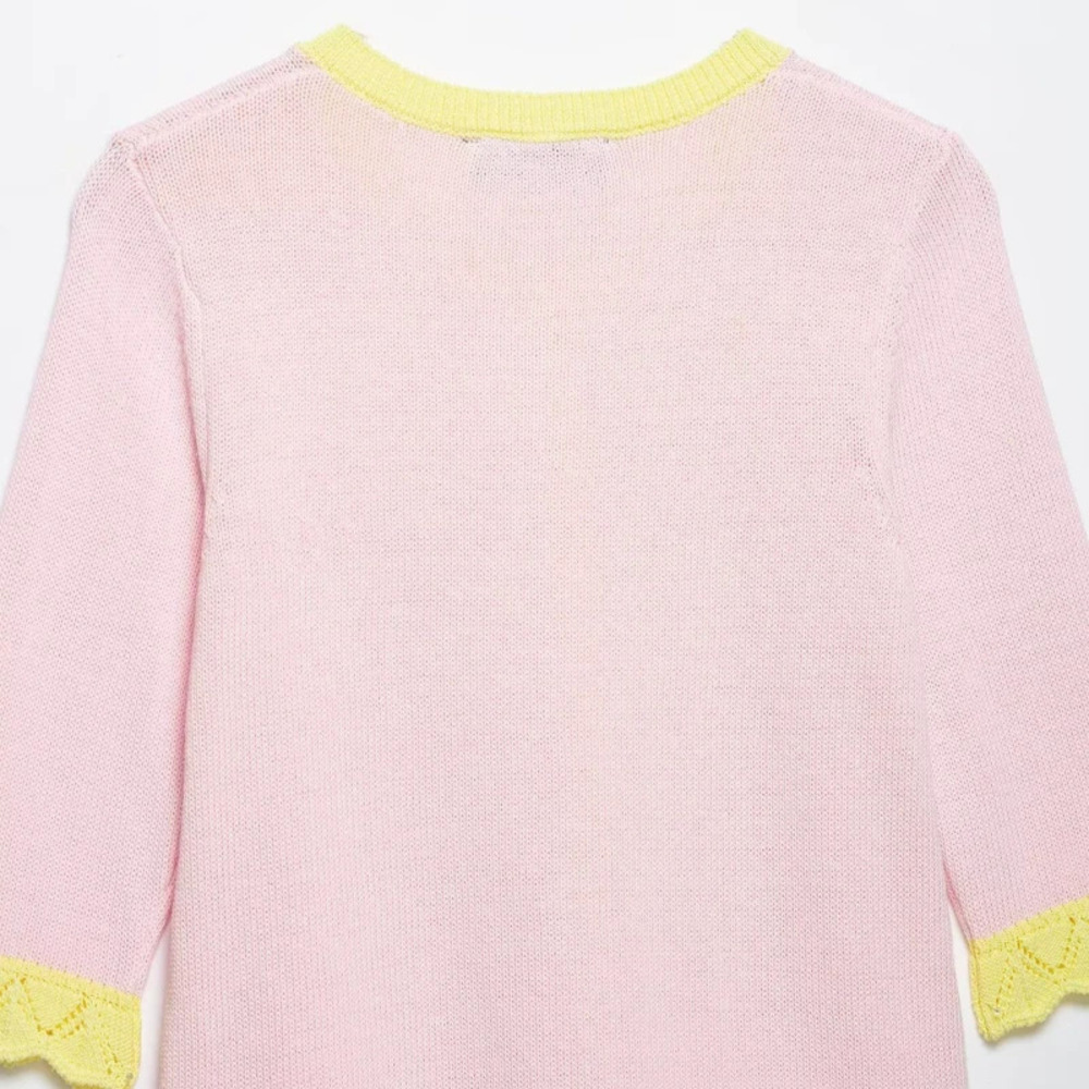 ZARA Fashionable Patchwork Contrast Color Ruffle Knit Sweater - Picture 2 of 4